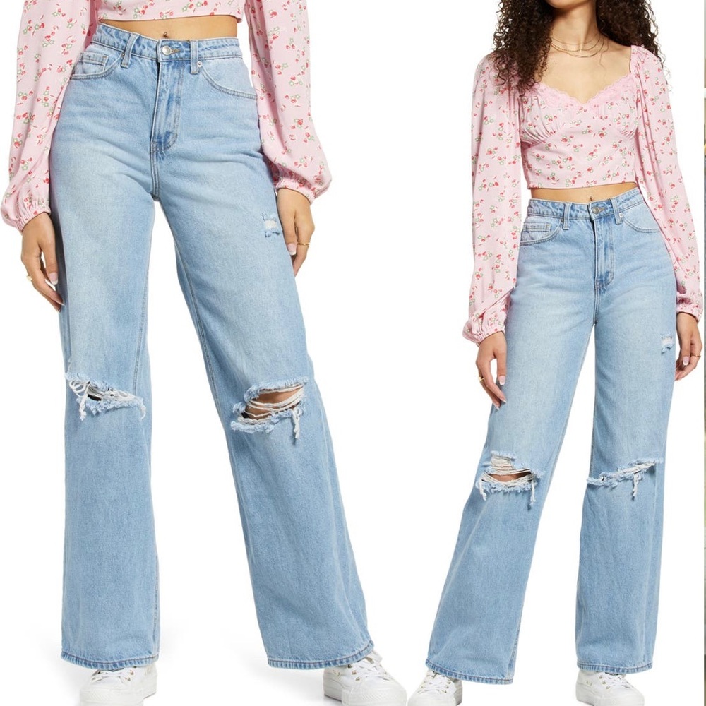 BP. high-rise wide leg distressed jeans